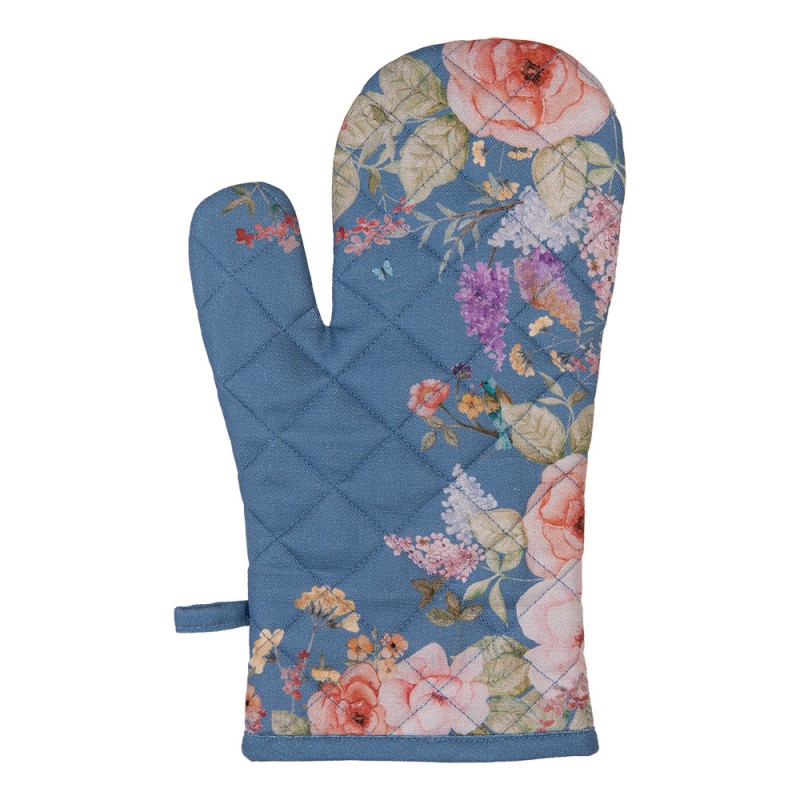 Ovenhandschoen blauw met bloemen