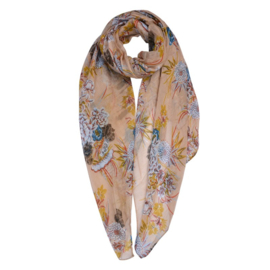 Dames sjaal met bloemenprint geel 90*180