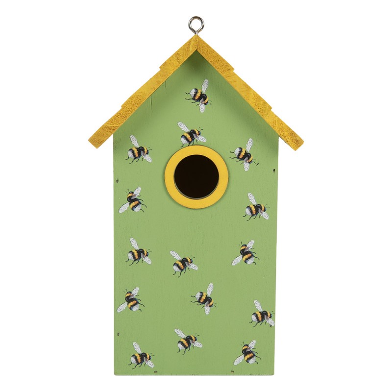 Houten vogelhuis bijtjes groen/geel