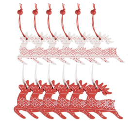 Doosje met 12 kerst decoratie hangers rendieren
