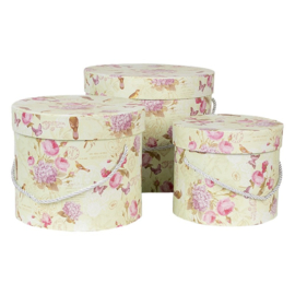 Hoedendoos set (3) groen bloemen en vlinders
