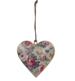 Hangend metalen hart roosjes groen/roze 10 cm
