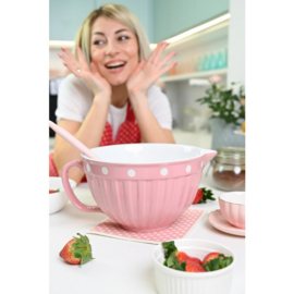 Roze beslagkom met handvat en dots 22,5 cm