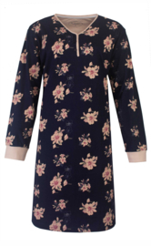 Dames nachthemd bloemen donkerblauw