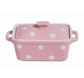 Roze botervloot met witte stippen