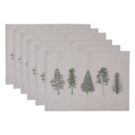 Stoffen placemats (6) dennenbomen