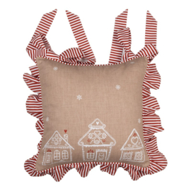 Stoelkussenhoes met ruche Kerst Gingerbread