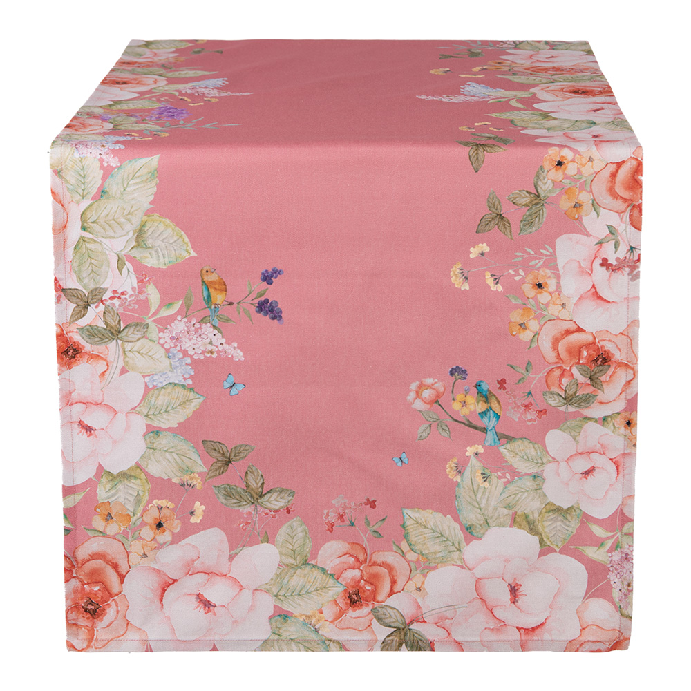 Tafelloper roze met bloemen 50*140