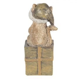 Kerst decoratie Kat op kado 5*4*10