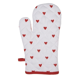 Ovenhandschoen Love It hartjes rood/wit