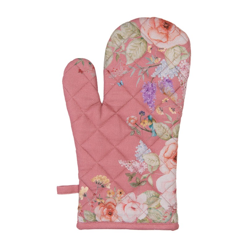Ovenhandschoen roze met bloemen