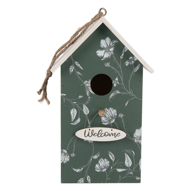 Houten vogelhuis Welcome groen/wit