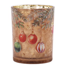 Waxinelichthouder Kerstballetjes brons/goud 10*13