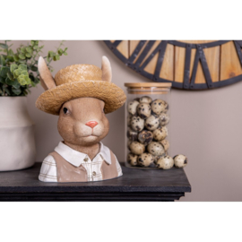 Decoratie meneer konijn met stro hoed 15*15