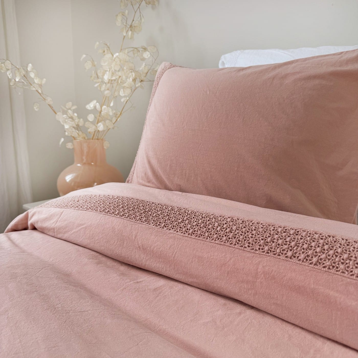 Landelijk dekbedovertrek Maryland oudroze 240*220