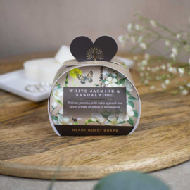 Tasje met 3 hartzeepjes White Jasmine & Sandelwood