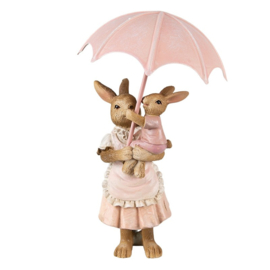Decoratie konijn met paraplu en kleintje op de arm