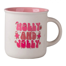 Mokken set van 4 Kerst roze/wit 380ml