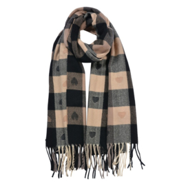 Winter sjaal beige/zwart hartjes