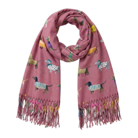 Dames wintersjaal teckels roze 70*180