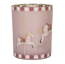 Waxinelichthouder Kerst paard roze 10*13