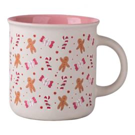 Mokken set van 4 Kerst roze/wit 380ml