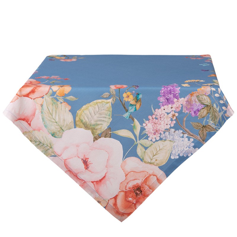 Tafelkleed blauw met bloemen 100*100
