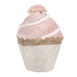 Decoratie cupcake beige/roze textiel 11*16