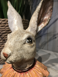 Decoratie konijnen hoofd oranje/roze