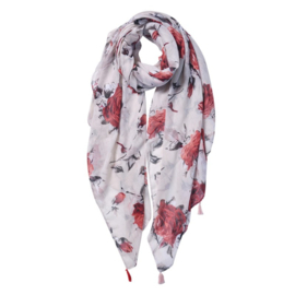 Dames sjaal met rozen print beige