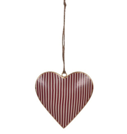 Hangend metalen hart streep rood 10 cm