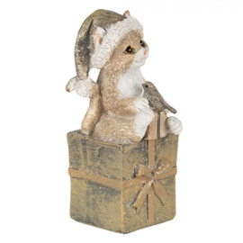 Kerst decoratie Kat op kado 5*4*10