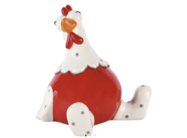 Decoratie kip zittend rood/wit