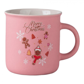 Mokken set van 4 Kerst roze/wit 380ml