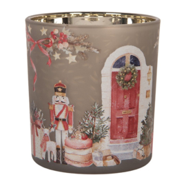 Waxinelichthouder Kerst deur met krans 7*8