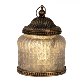 Lantaarn met LED 10*13 bruin/grijs glas
