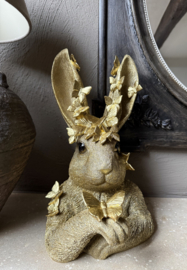 Decoratie konijn met vlinders goudkleur 21*20*34