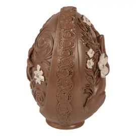 Decoratie ei met bloemetjes bruin 9*13