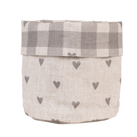 Rond broodmandje Love It hartjes beige/grijs