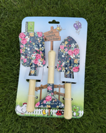 Tuingereedschap set kind blauw gebloemd