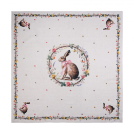 Tafelkleed haas en roosjes roze 100*100