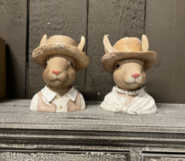 Decoratie mevrouw konijn met stro hoed 15*15