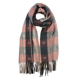 Winter sjaal roze/grijs hartjes