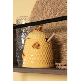 Honingpot met houten lepel geel