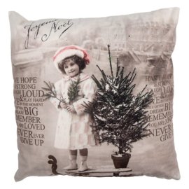 Sierkussenhoes nostalgisch meisje met kerstboom 45*45