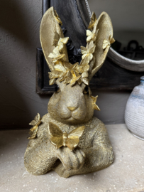 Decoratie konijn met vlinders goudkleur 21*20*34