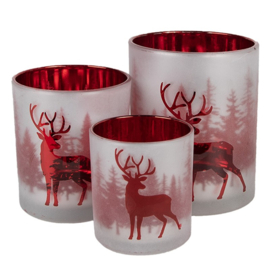 Set van 3 waxinelichthouders hert rood/wit