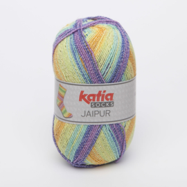 Katia Jaipur Socks - 52 Geel-Blauw-Medium paars-Pistache