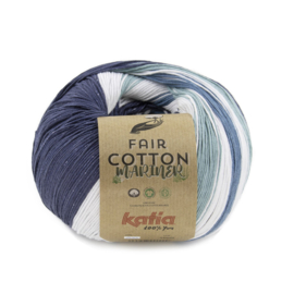 Katia Fair Cotton Mariner 200 Oceaanblauw - Donker Turquoise - Wit