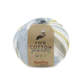 Katia Fair Cotton Mariner 201 Hemelsblauw - Bleekbruin - Citroengeel - Wit